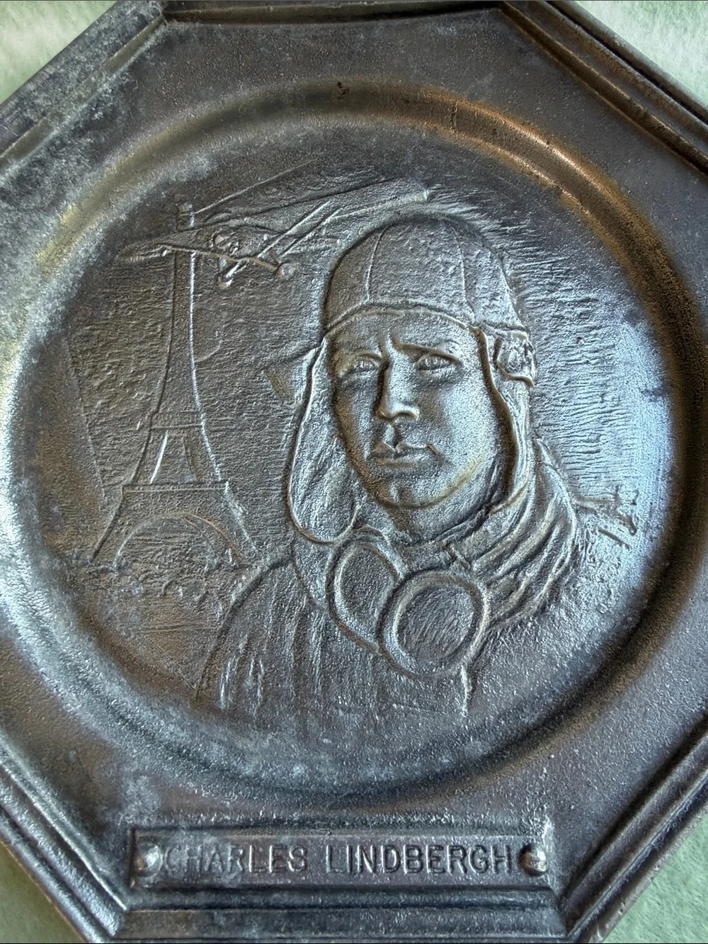 Vintage Set of 4 Octagonal Pewter Commemorative Wall Plates - Aviation Pioneers